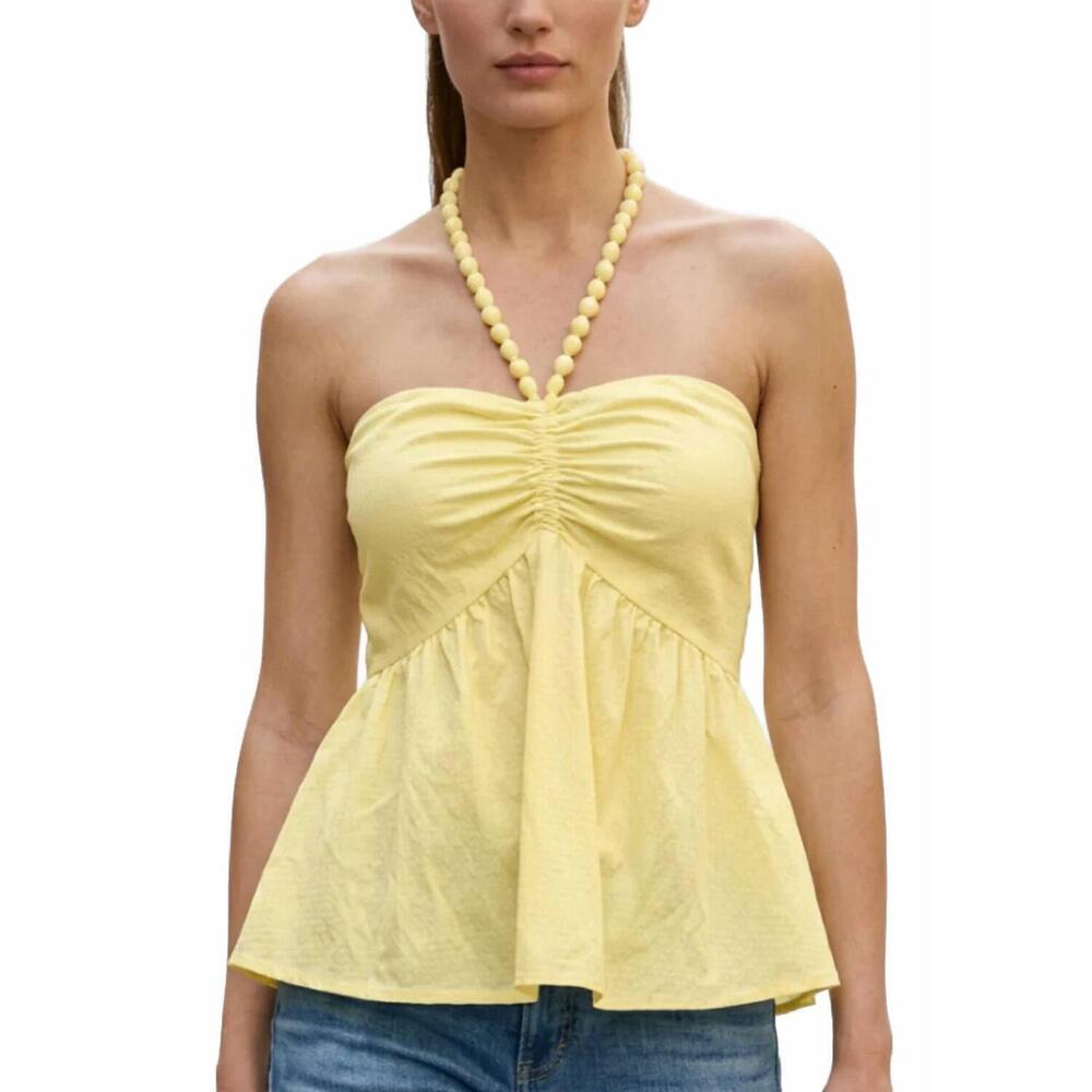 NEW VAVA pom-pom tube halter top in pale banana